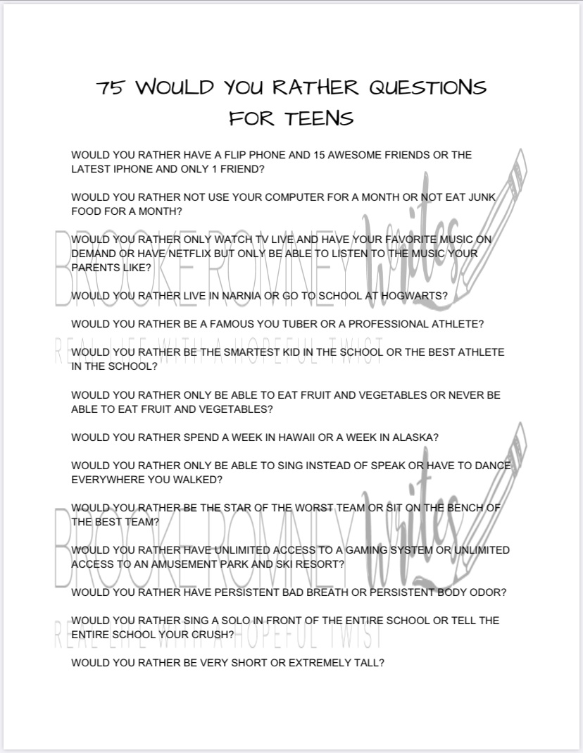 Best Would You Rather Questions for Teens & Tweens PDF